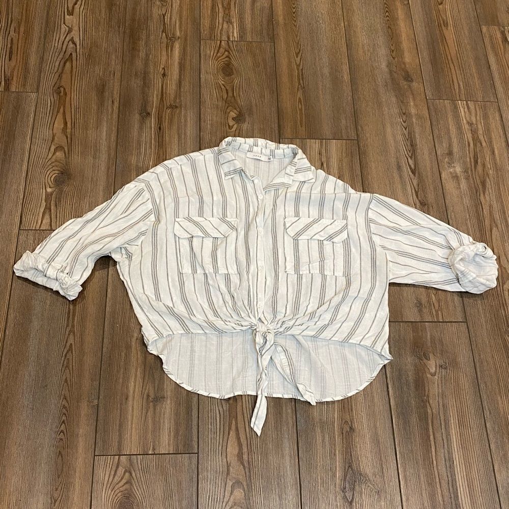 Lush Striped Tie Front Blouse Size Medium